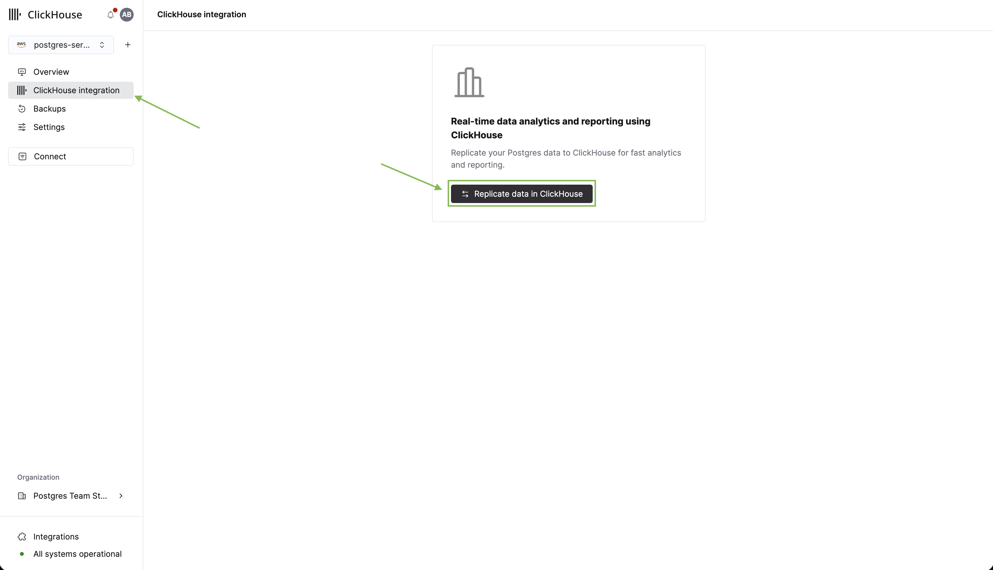 Managed Postgres integration empty